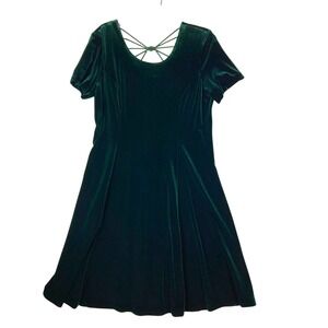 Another Thyme Women's Short Sleeve Green Velvet Dress Strappy Size 12 Dark Fairy